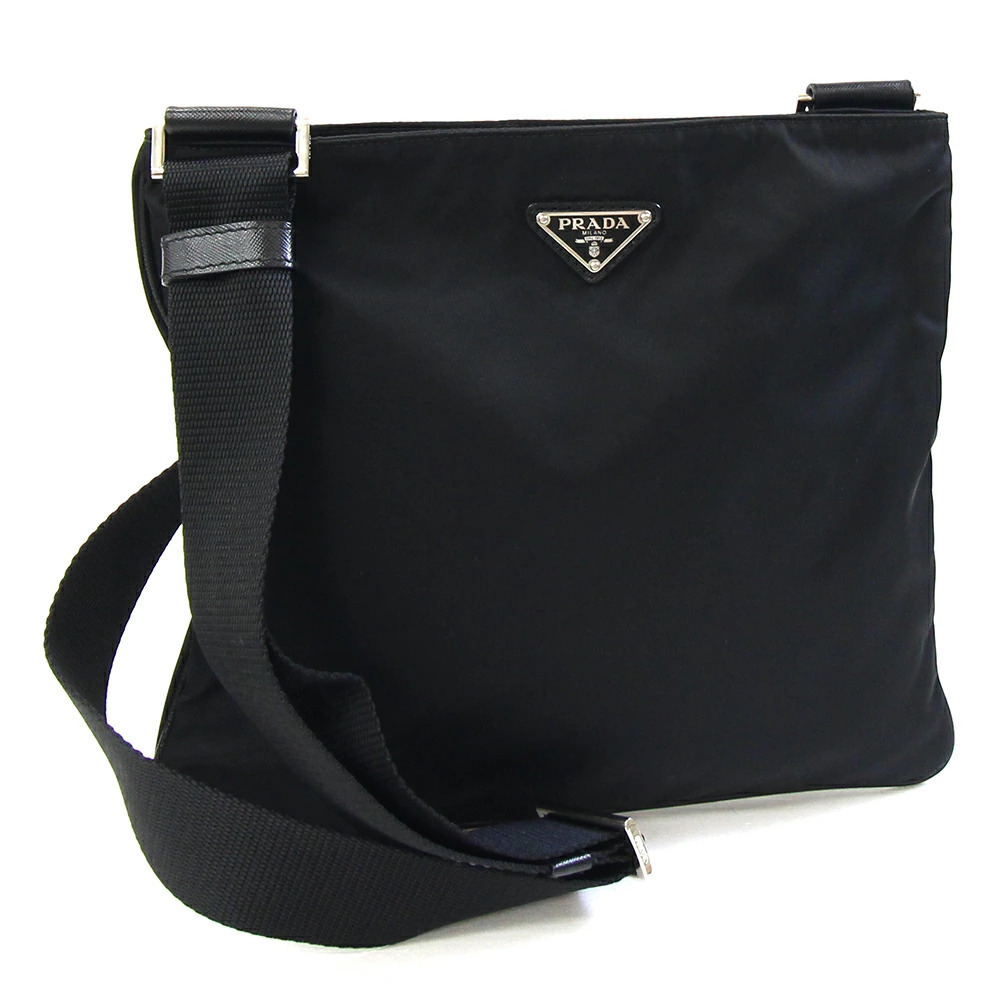 Prada Shoulder Bag Black Leather Crossbody Flat Gusset Handbag
